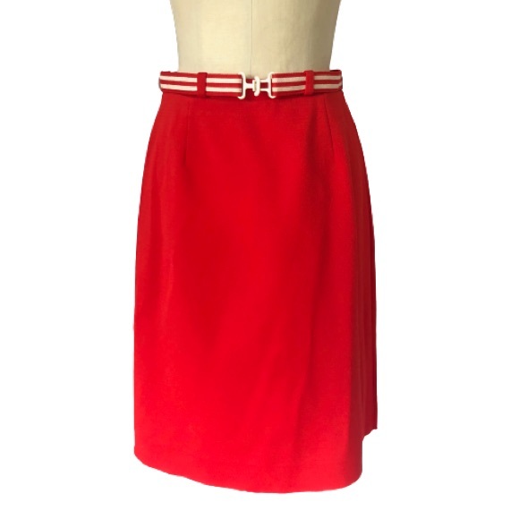 Vintage 70s Red Belted A-Line ILGWU USA Made Midi Skirt - Picture 7 of 14